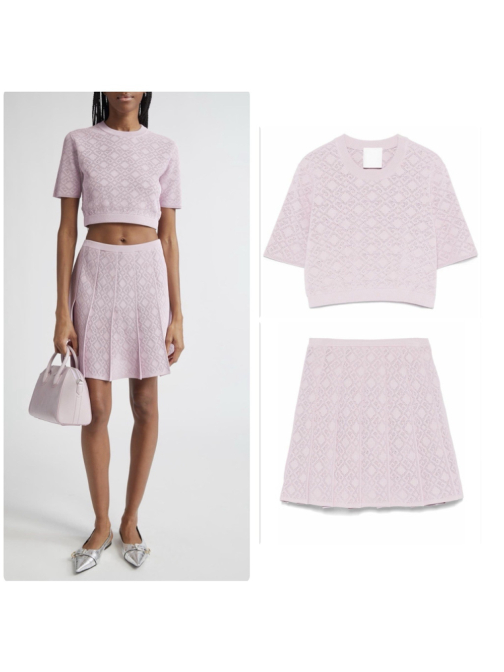 Givenchy Monogram Cropped 72 Jacquard Short Sleeve Rib Sweater Skirt Set Parma
